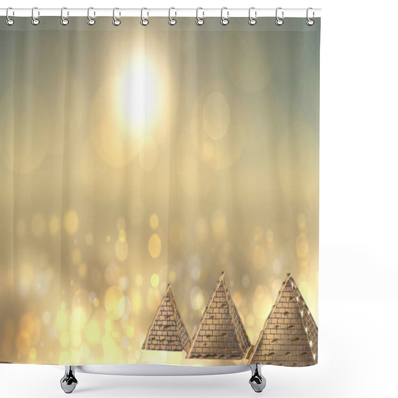 Personality   Egypt Template Design For Travel Agency With Space For Your Display Product Montage.Golden Pyramids Ancient Egypt With Golden Shinig Bokeh Backgroun Shower Curtains