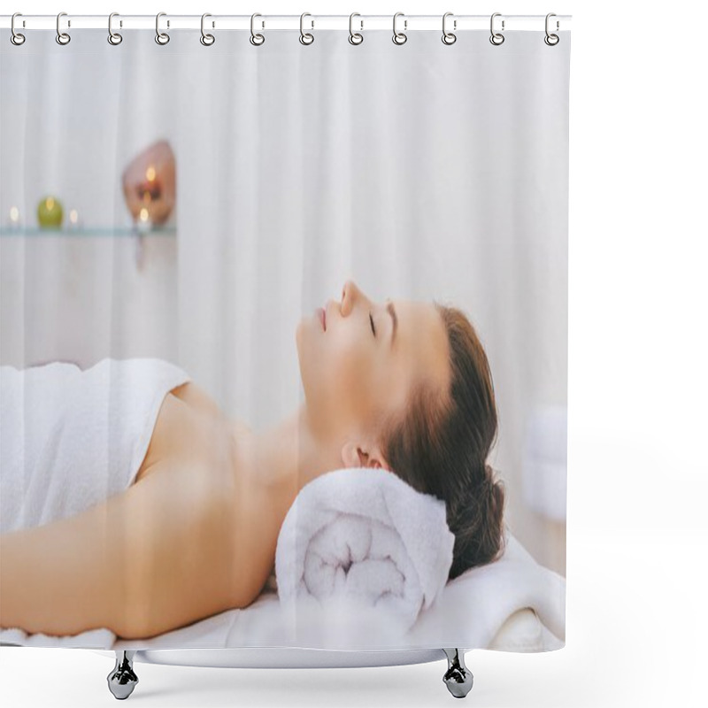 Personality  Young Woman Relaxing On Massage Table At Spa Salon Shower Curtains