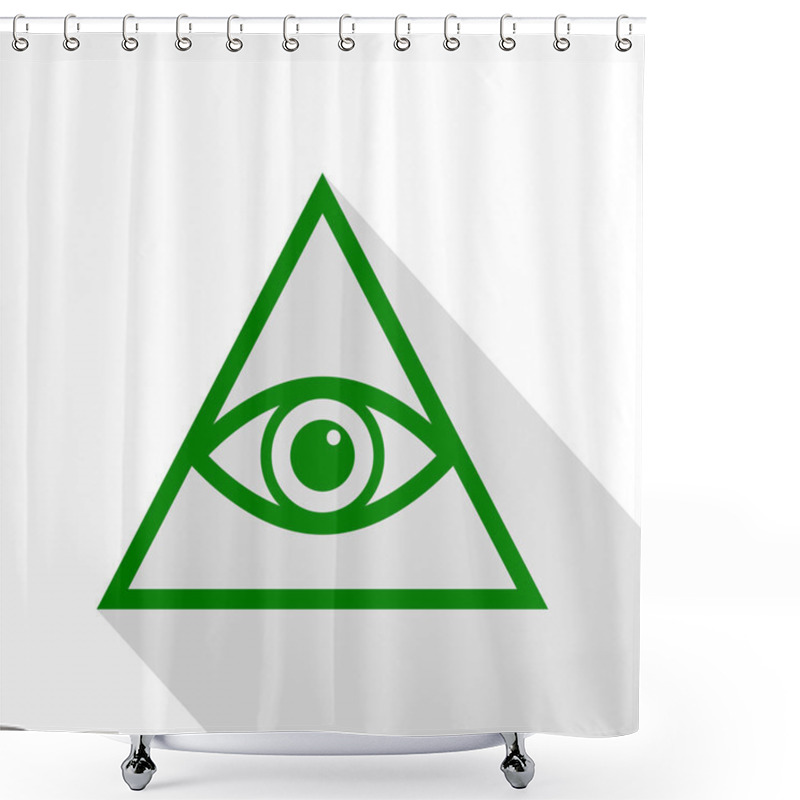 Personality  All Seeing Eye Pyramid Symbol. Freemason And Spiritual. Green Icon With Flat Style Shadow Path. Shower Curtains