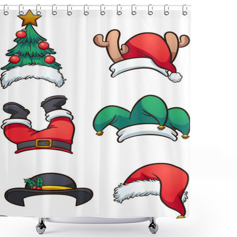 Personality  Cartoon Christmas Hats. Vector Clip Art Illustration With Simple Gradients. Each Hat On A Separate Layer. Shower Curtains