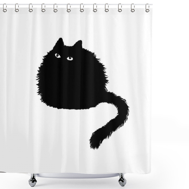 Personality  Cute Black Cat, Vector Illustration Shower Curtains