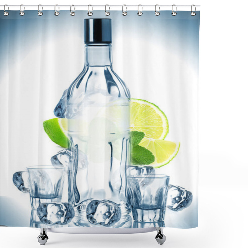 Personality  Bottle Of Vodka And Ice Cubes Shower Curtains