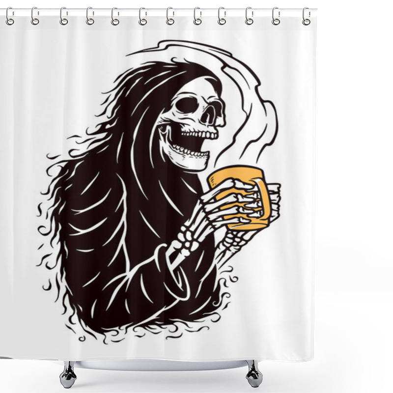 Personality  Skull Grim And Coffee Vector Illustration Shower Curtains