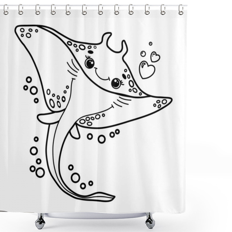 Personality  Vector Illustration Of Adorable Smiling Stingray With Expressive Eyes And Bubbles. Perfect For Childrens Coloring Books, Pages, Educational Materials, Various Print Or Creative Projects.  Shower Curtains