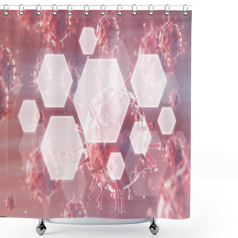 Personality  Virus Closeup Against Red Background, Hexagons Shower Curtains