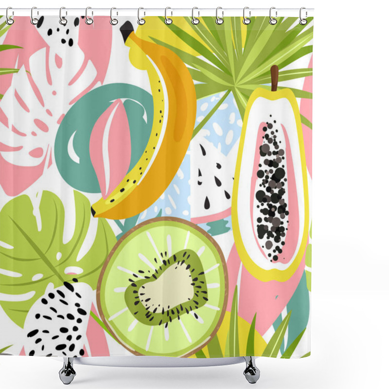 Personality  Modern Seamless Tropical Pattern With Kiwi, Papaya, Watermelon, Banana And Tropical Leaves. Shower Curtains