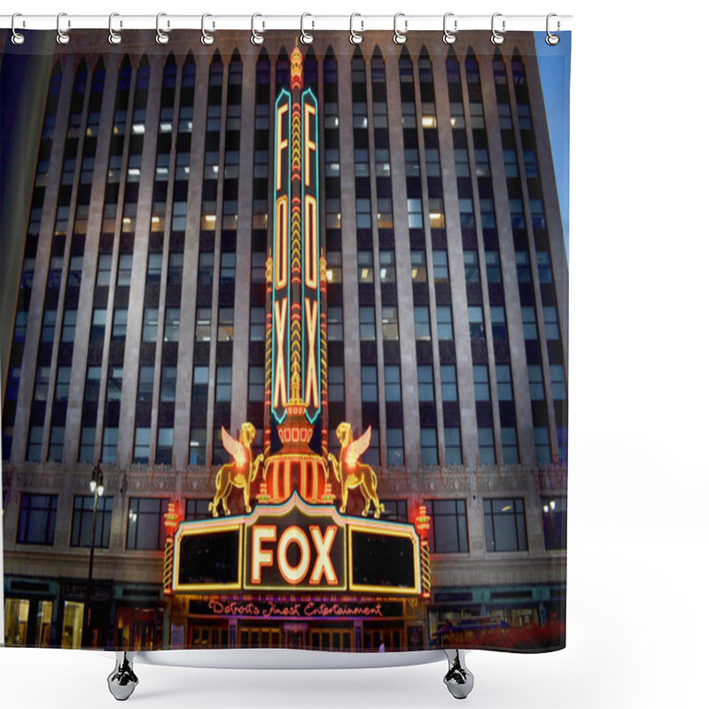 Personality  Fox Theatre In Downtown DETROIT MICHIGAN, USA, July 27, 2019: Fox Theatre Entertainment Venue At Night, July 27, 2019  Shower Curtains