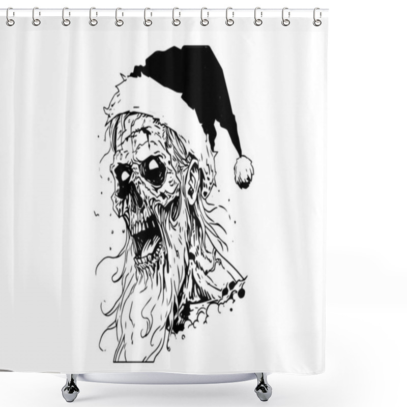 Personality  Zombie Santa Claus Head Hand Drawn Ink Sketch. Vector Illustration In Engraving Style Shower Curtains