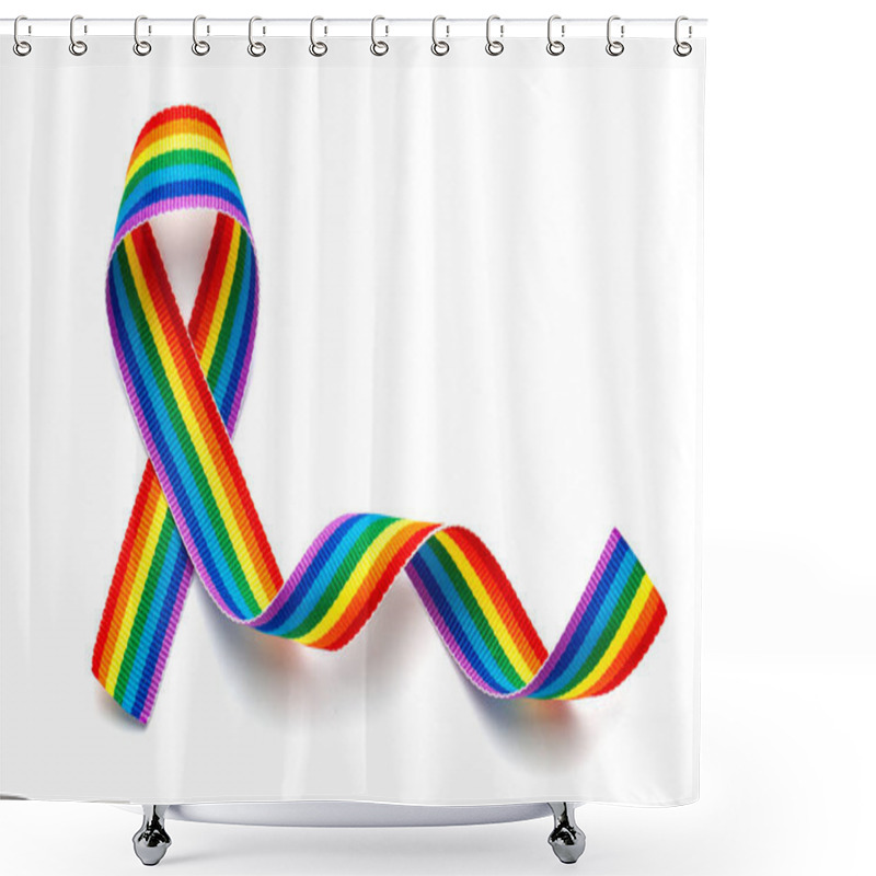 Personality  LGBT Rainbow Ribbon Pride Tape Symbol. Stop Homophobia. Isolated On A White Background Shower Curtains