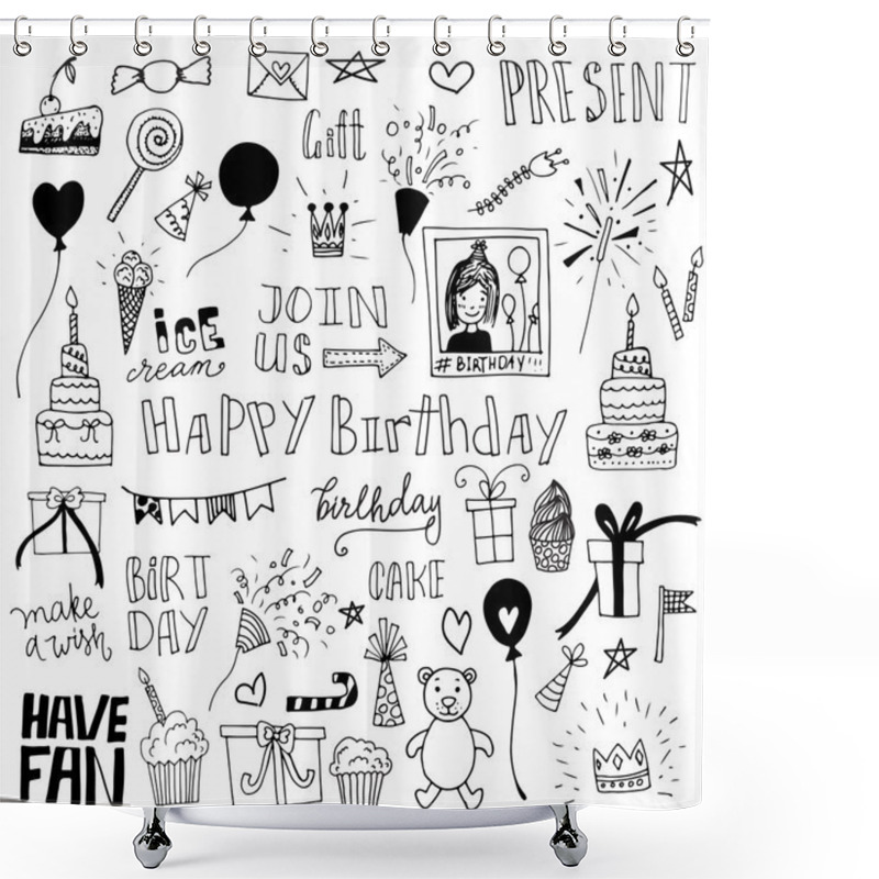 Personality  Set Of Cartoon Birthday Elements Shower Curtains