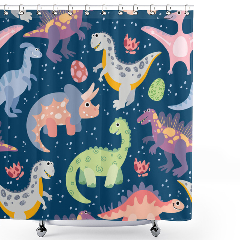 Personality  Seamless Pattern With Cute Cartoon Dinosaurs. Shower Curtains