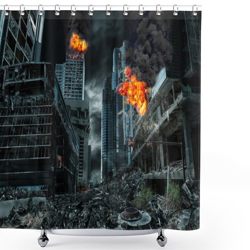 Personality  Cinematic Portrayal Of Destroyed City Shower Curtains