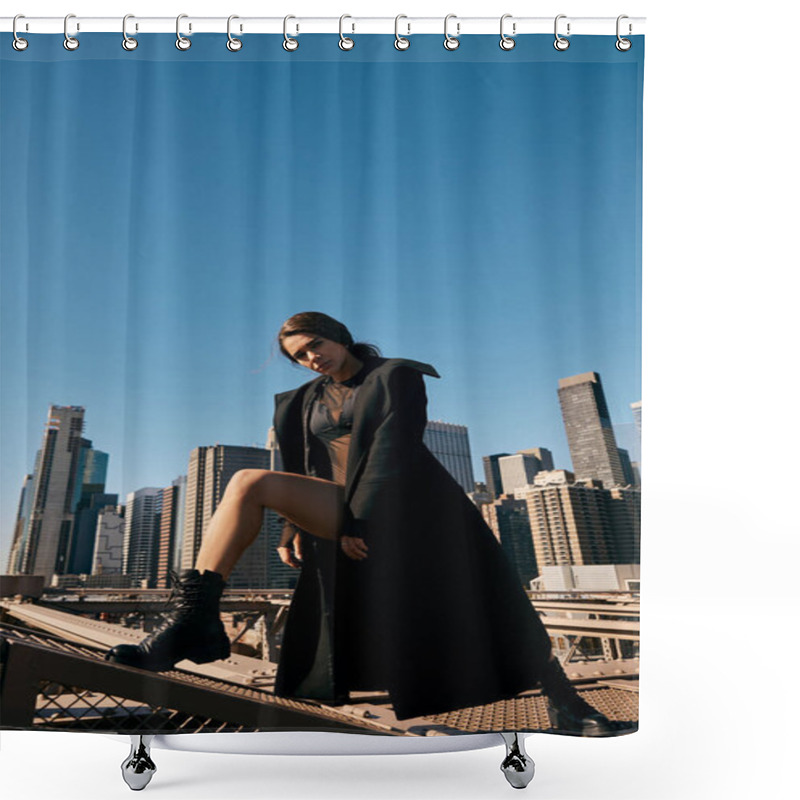 Personality  A Young Woman Dances On A Bridge In New York City. Shower Curtains