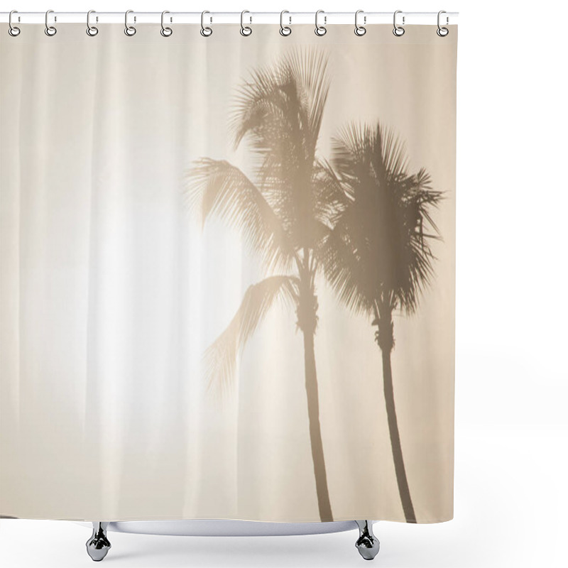 Personality  Two Palm Trees Silhouette On Sunset Tropical Beach Shower Curtains