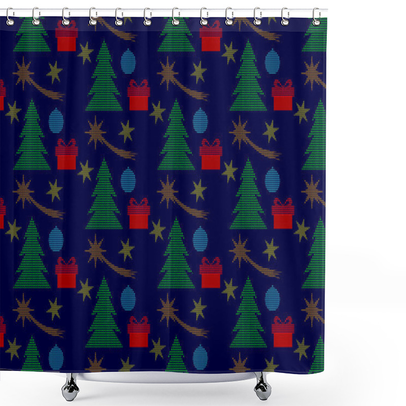 Personality  Christmas Seamless Polka Dots Pattern With Tree, Christmas Comets, Stars And Gifts Shower Curtains