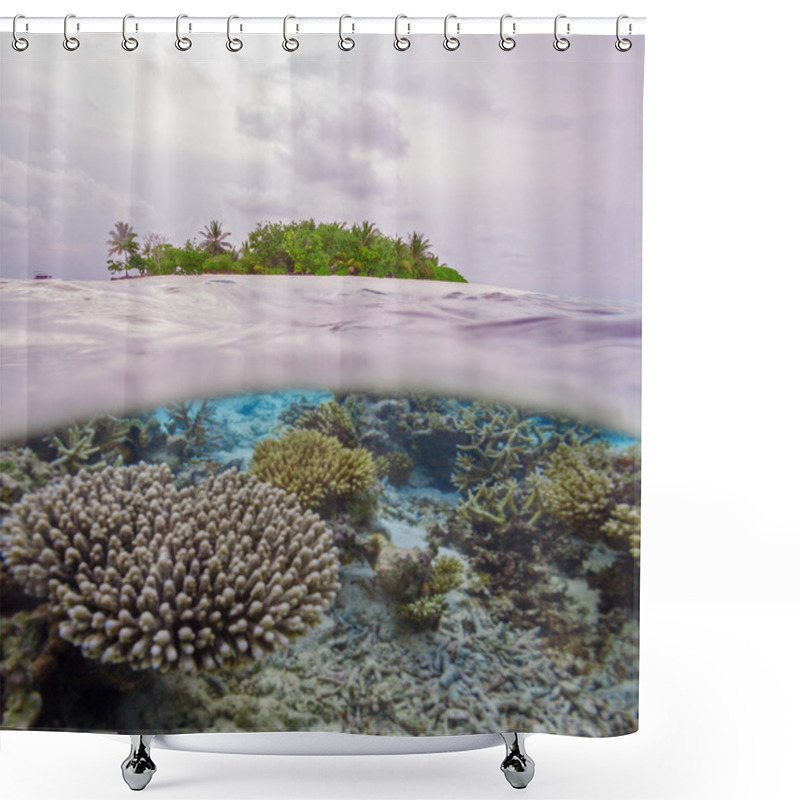 Personality  Semi Underwater Scene Of Island And Reef Shower Curtains