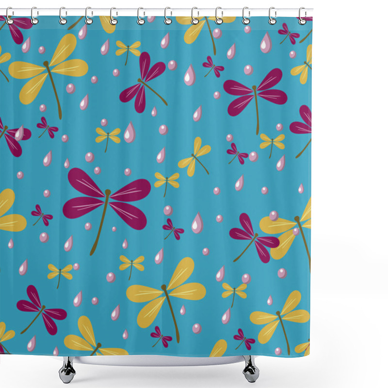 Personality  Seamless Pattern With Dragonflies Shower Curtains