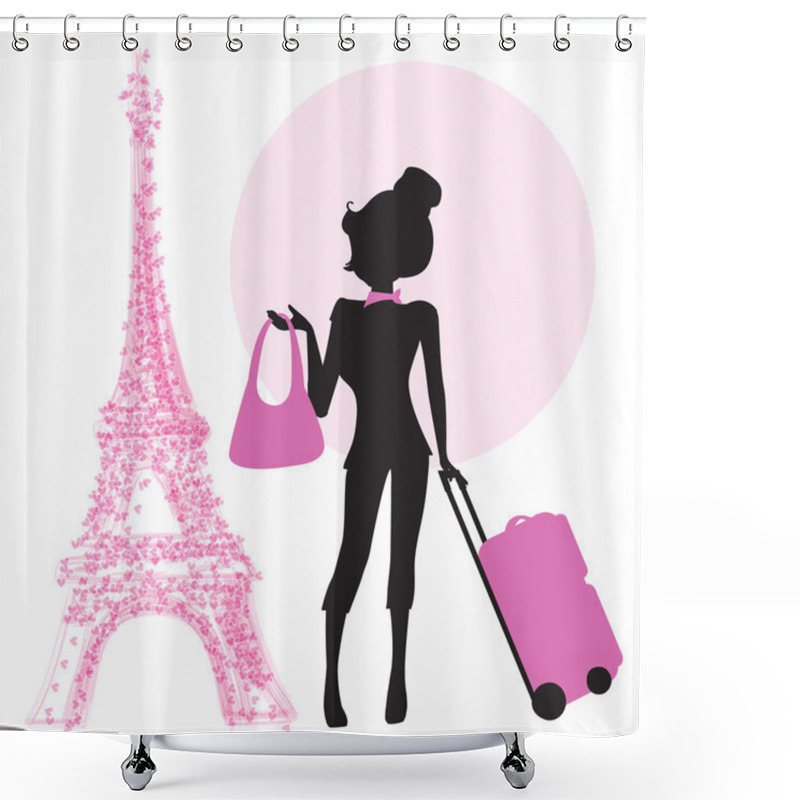 Personality  Woman With Suitcase In Paris Shower Curtains