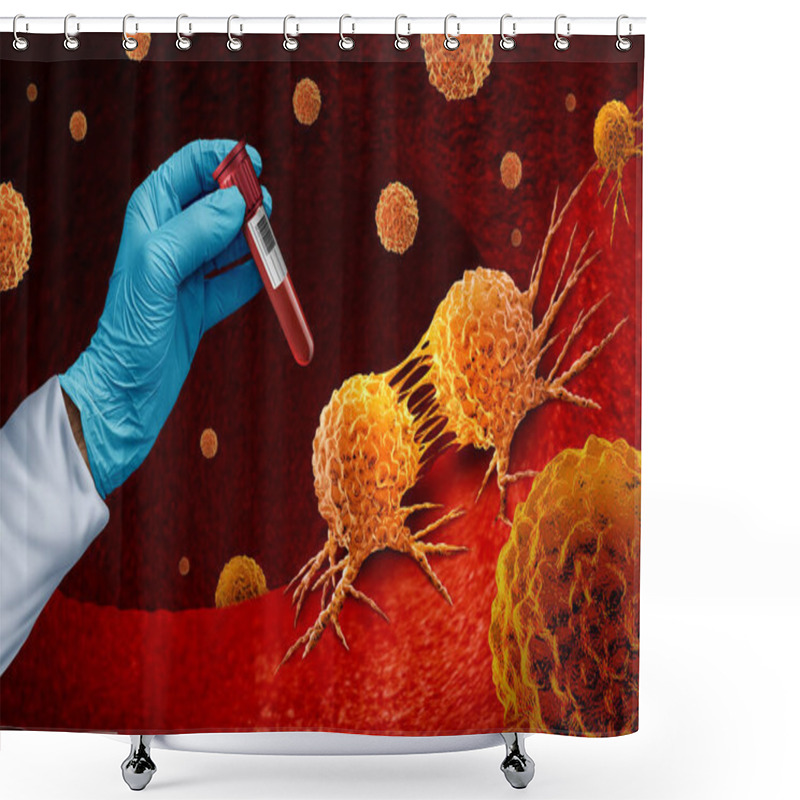 Personality  Cancer Blood Test And Multi Malignant Disease Screening For Early Detection Of Cancers And Cancerous Tumor Cells As Genetics And Immunotherapy Or Chemotherapy Oncology Symbol With 3D Illustration Elements. Shower Curtains