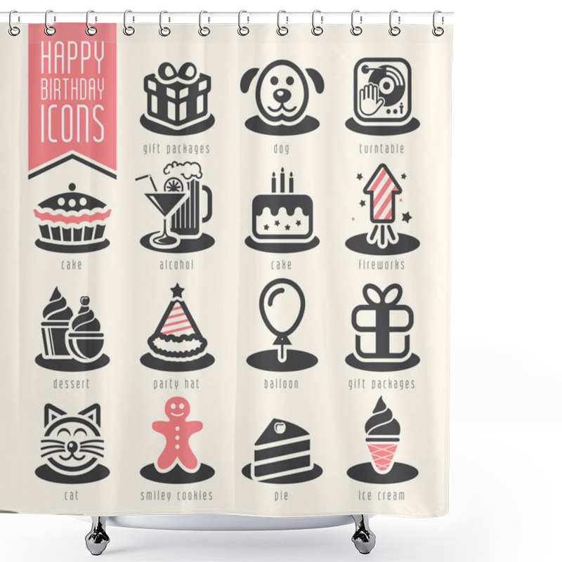 Personality  Happy Birthday Icon Set Shower Curtains