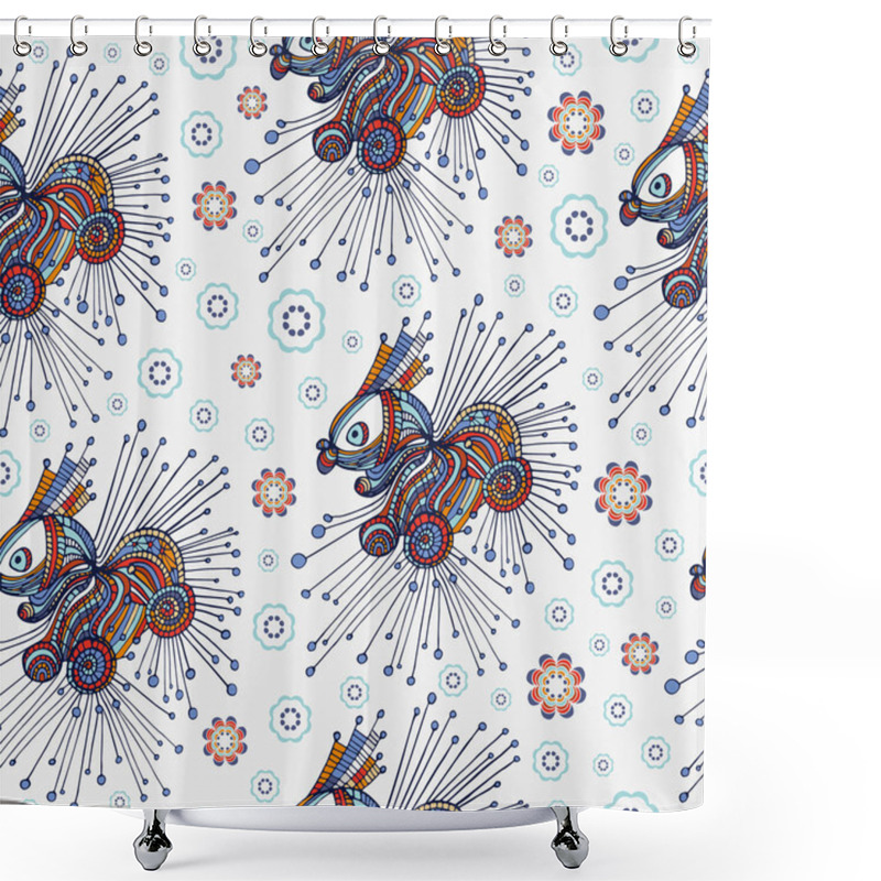 Personality  Seamless Pattern, Drawing Of A Fish, Decorative Style, Circular Patterns Shower Curtains