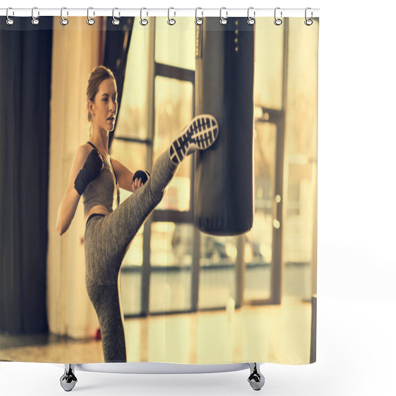 Personality  Sportswoman With Punching Bag Shower Curtains