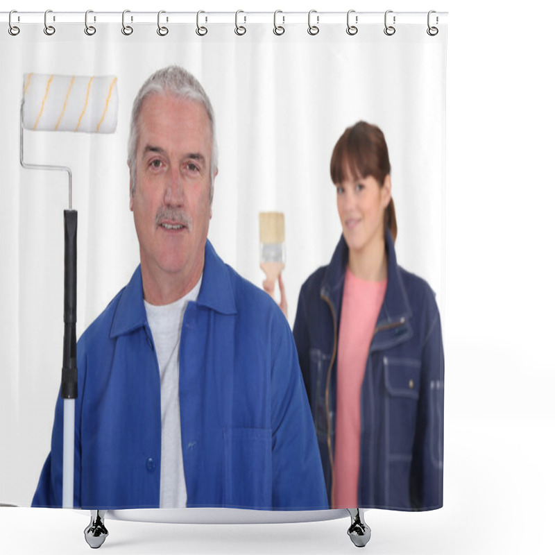 Personality  A Team Of Professional House Painters Shower Curtains