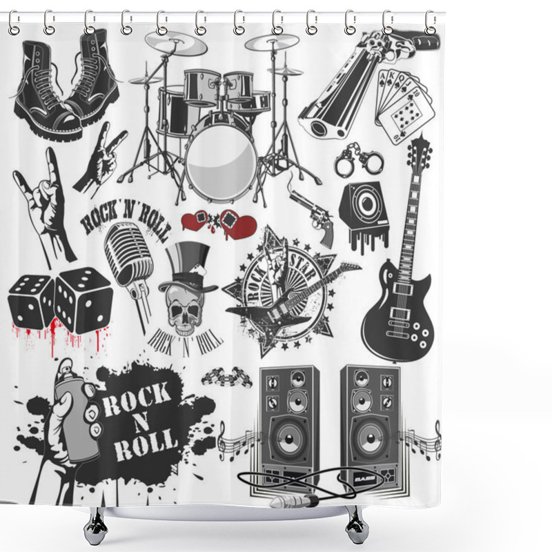 Personality  Set Of Vector Symbols Related To Rock And Roll Shower Curtains