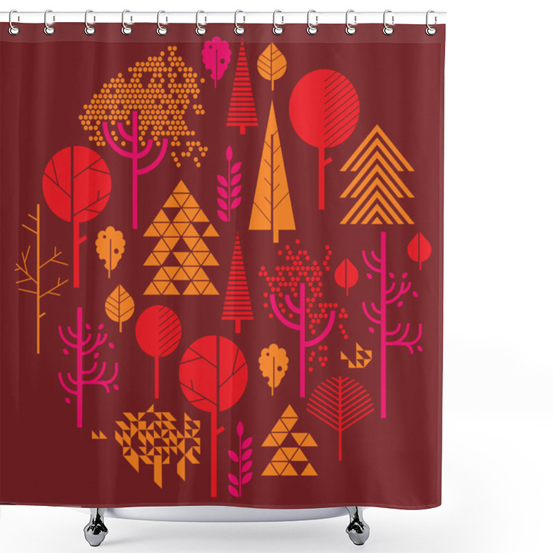 Personality  Round Composition With Tree Silhouettes Shower Curtains