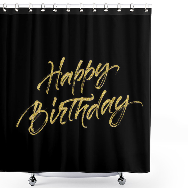 Personality  Happy Birthday Greeting Card With Golden Halftone Effect Shower Curtains