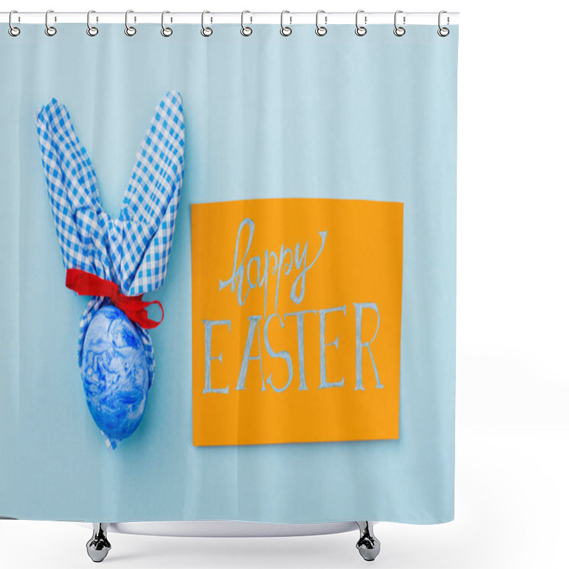 Personality  Easter Greeting Card On Blue Background. Shower Curtains