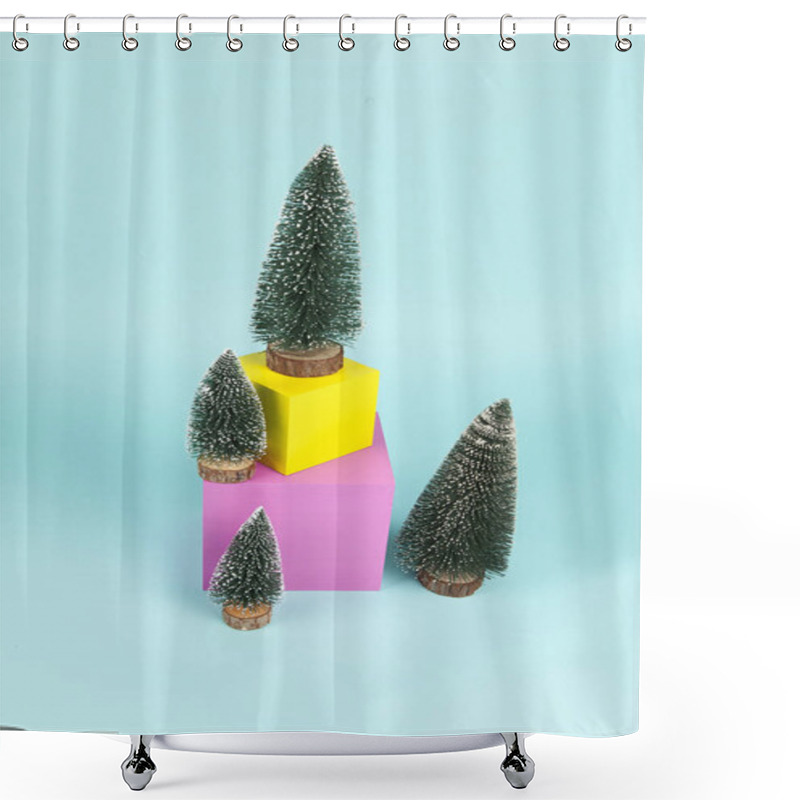 Personality  Minimal Christmas Trees And Cubes Shower Curtains