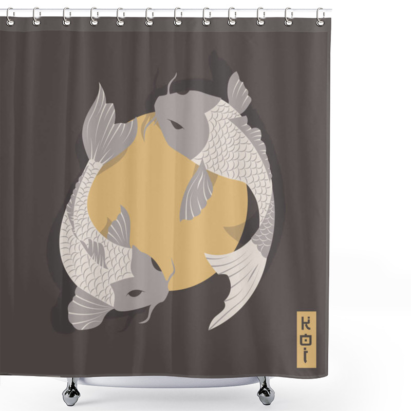 Personality  Two Carp Koi Fish Swimming Around Sun, Traditional Japanese Style Shower Curtains