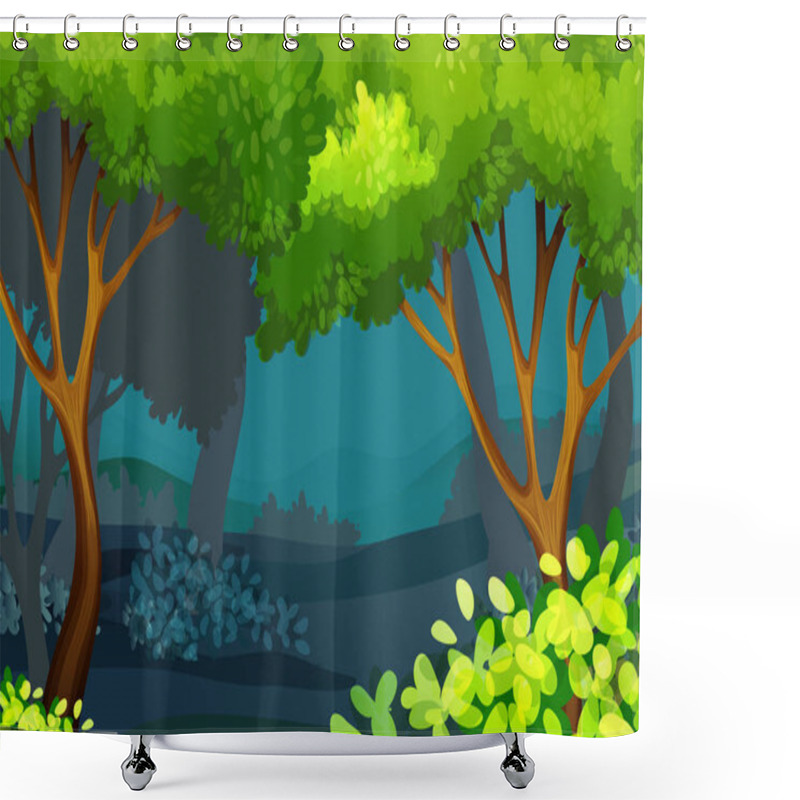 Personality  Forest Scene With Trees And Bush Shower Curtains