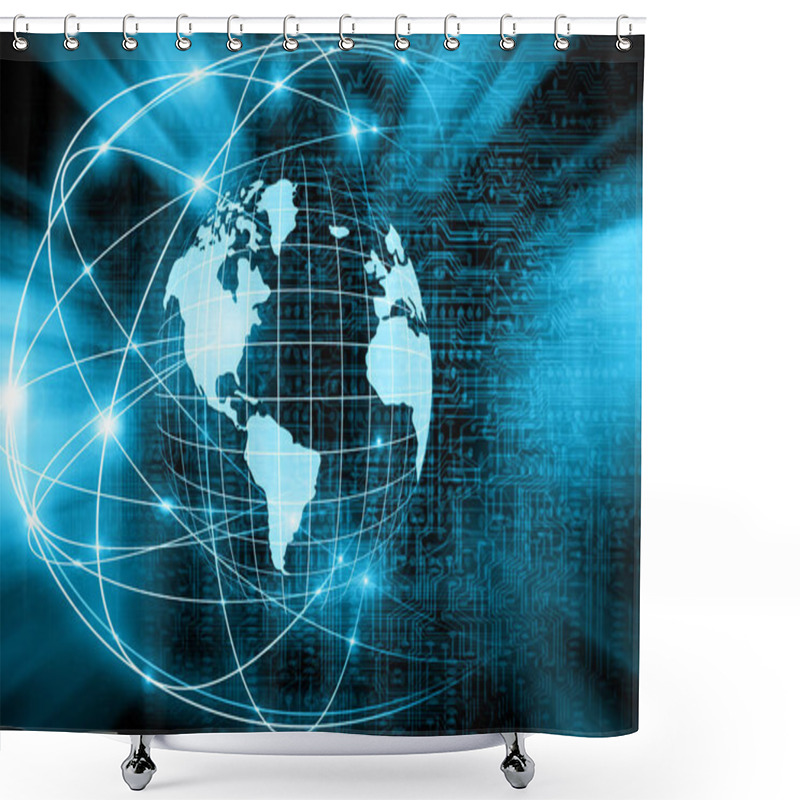 Personality  Best Internet Concept Of Global Business. Globe, Glowing Lines On Technological Background. Wi-Fi, Rays, Symbols Internet, 3D Illustration Shower Curtains