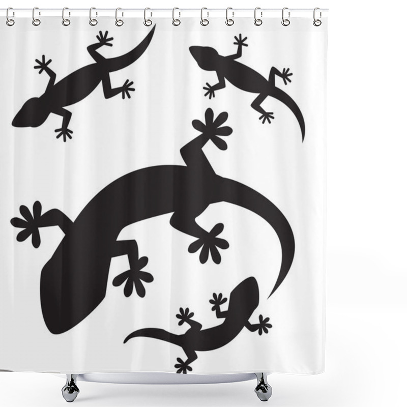 Personality  Set Of Lizards Silhouettes, Isolated On White Background Shower Curtains