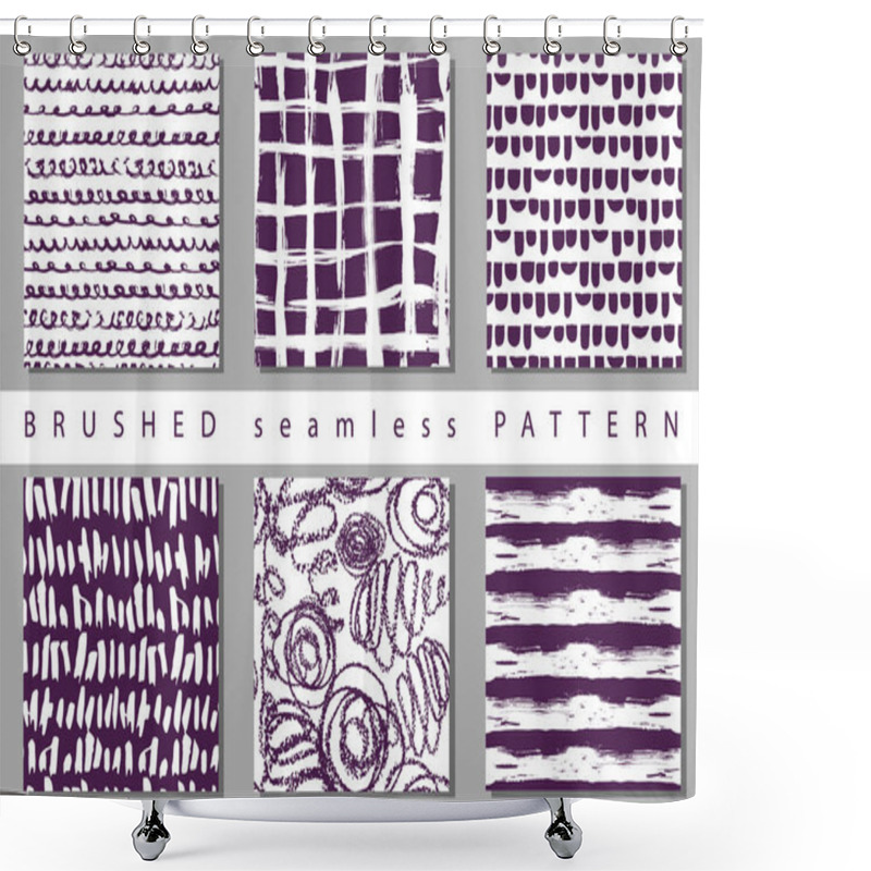 Personality  Vector Set Seamless Pattern With Brush Stripes And Strokes Sign. Violet Color On White Background. Hand Painted Grange Texture. Ink Geometric Elements. Can Be Used For Xmas Christmas. Repeat Print. Shower Curtains