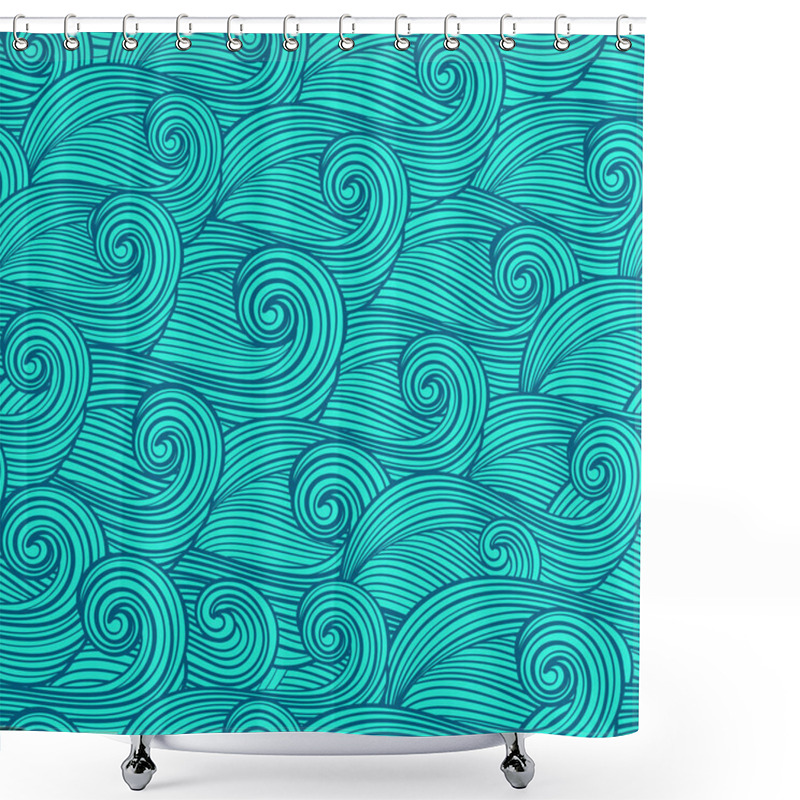 Personality  Ocean Waves Hand Drawn Seamless Texture. Vector Illustration.  Shower Curtains