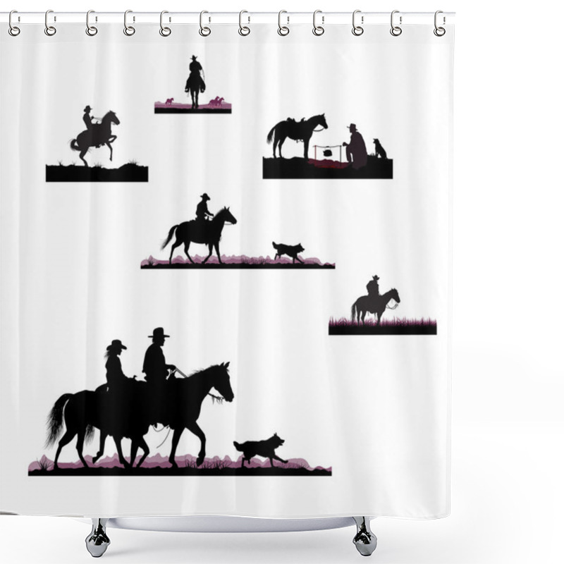 Personality  Silhouettes Of Cowboys Shower Curtains