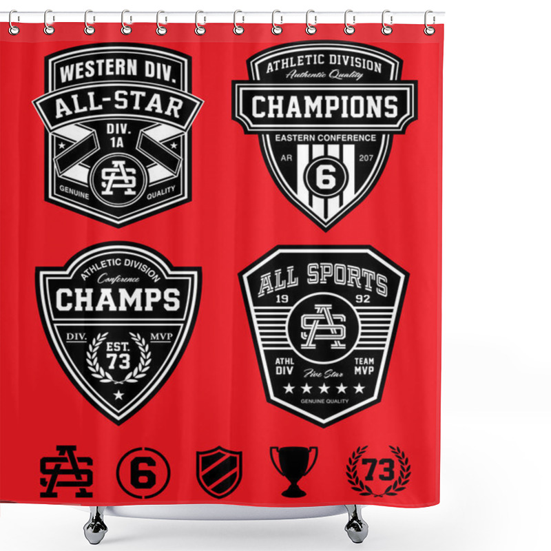 Personality  Athletic Shield Patch Emblem Set Shower Curtains