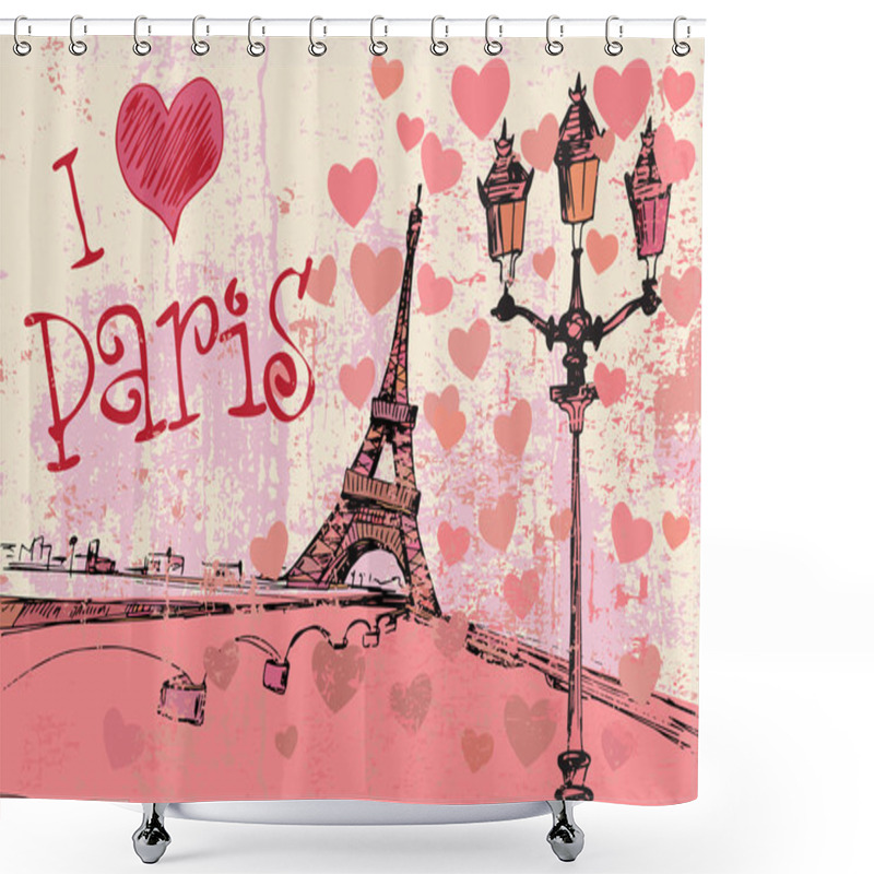 Personality  Paris Grunge Background With Eiffel Tower Shower Curtains