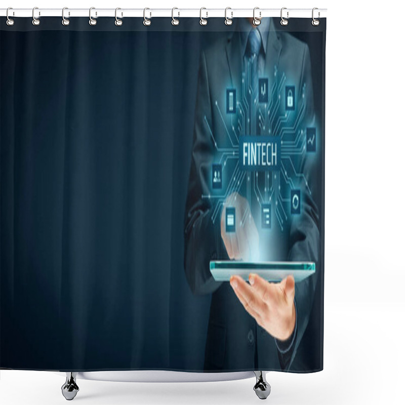 Personality  Business Person With Tablet And Fintech Illustration Shower Curtains