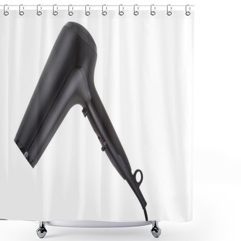 Personality  Black Hair Dryer Isolated On White Background Shower Curtains