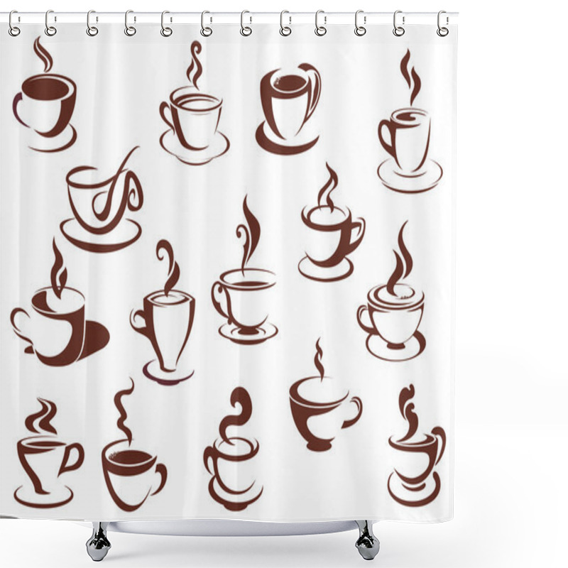 Personality  Doodle Sketch Set Of Steaming Hot Beverages Shower Curtains