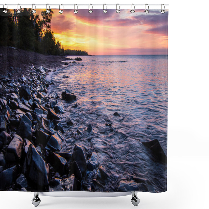 Personality  Copper Harbor Michigan Sunset Over Lake Superior Shower Curtains