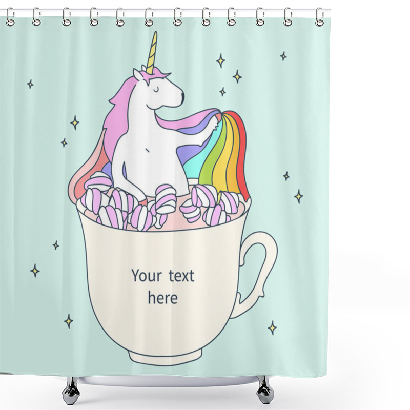 Personality  Unicorn In A Cup Of Cocoa With Marshmallows Shower Curtains