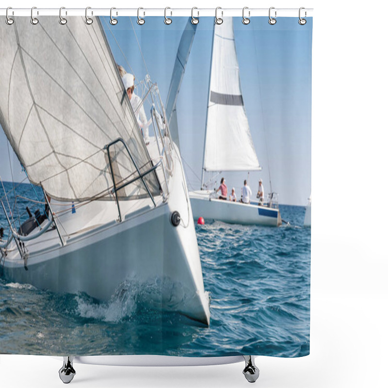 Personality  Exciting Regatta Competition For Sailing And Yachting Enthusiasts In The Beautiful Mediterranean Sea With Racing Boats, Nautical Sports, And Marine Adventure Shower Curtains