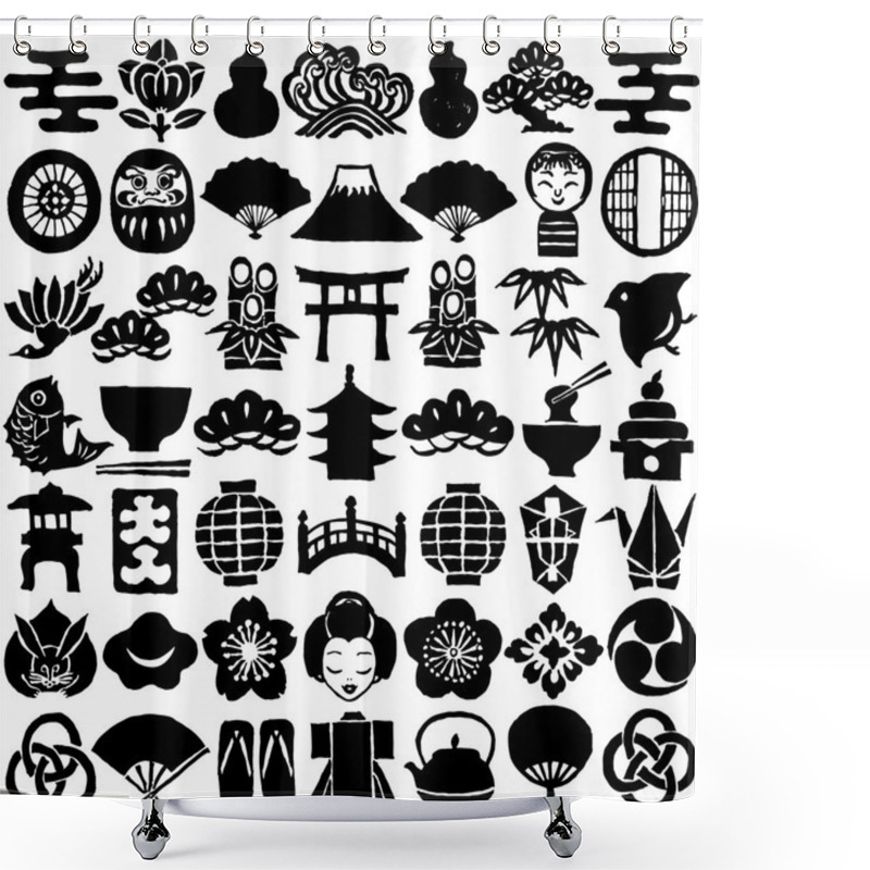 Personality  Set Of Japanese Design Icons. Hand Drawn Illustrations. Shower Curtains