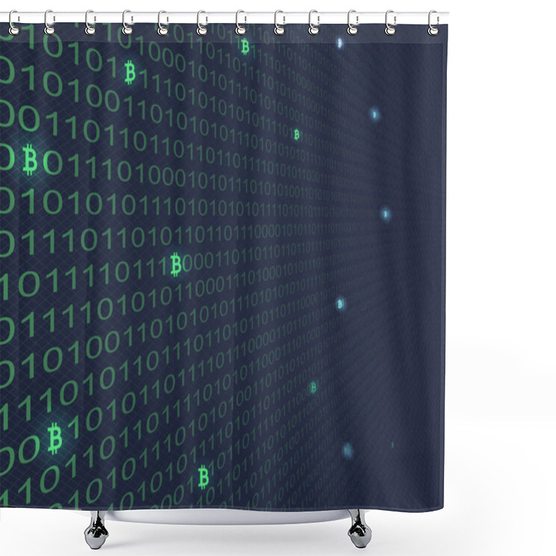 Personality  Bitcoin Crypto Currency Search In Binary Code, Vector Shower Curtains