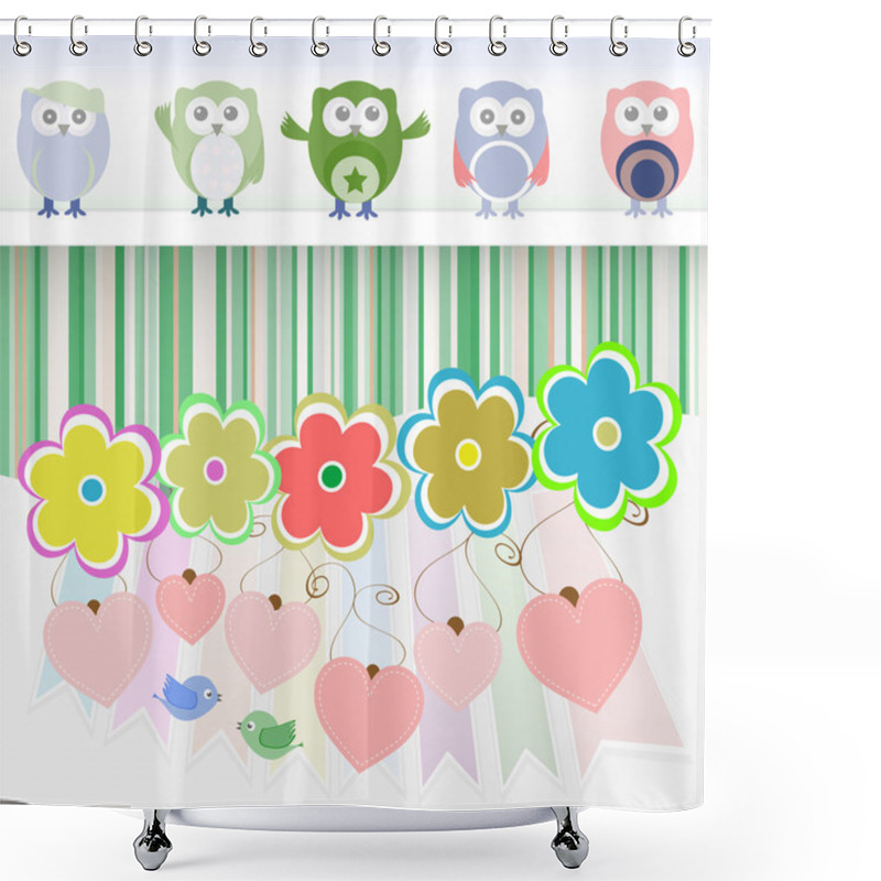 Personality  Sweet Owls, Flowers, Love Hearts And Cute Birds Shower Curtains